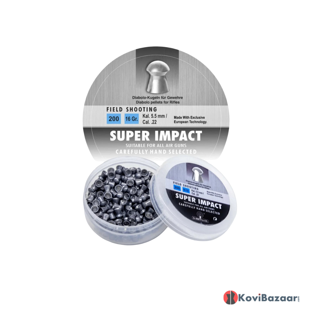 G Smith & Co Super Impact 0.22(5.5mm) 200/Tin Airgun Pellets 16gr